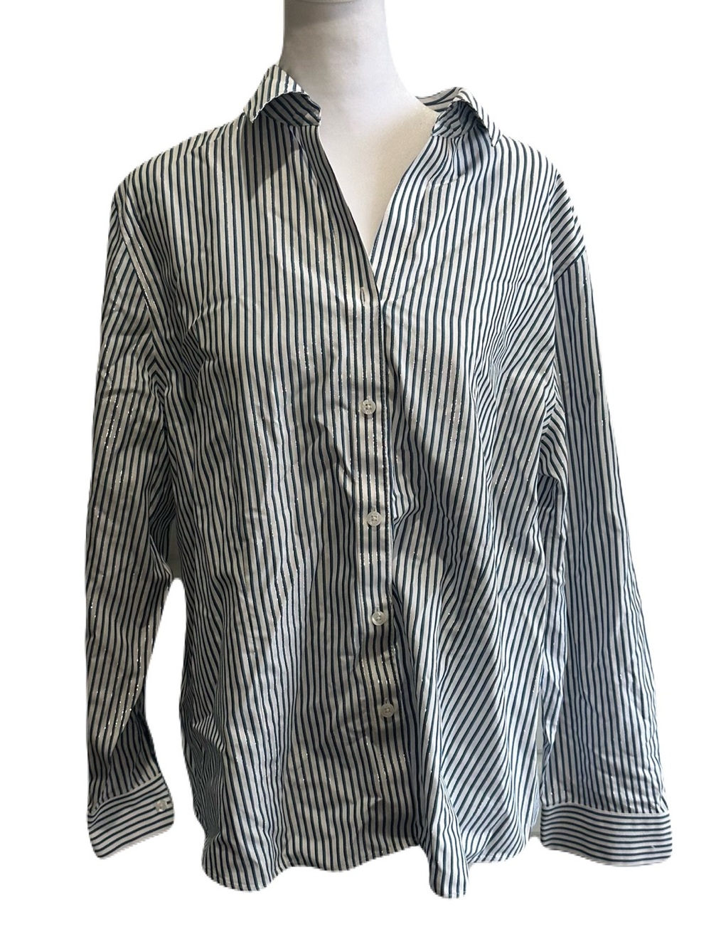 CHICOS No Iron Classic Striped Button Down, Like New